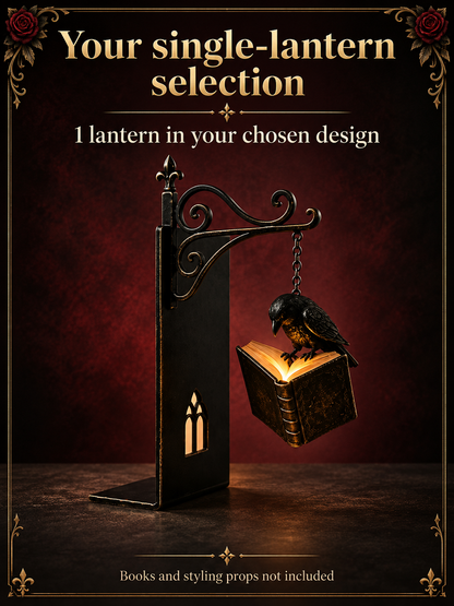 Single-lantern selection: one RavenGlow lantern in your chosen design; books and styling props not included.